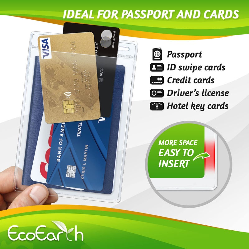 إيكو إيرث حاملات جواز السفر وبطاقات الهوية من EcoEarth بحافة ناعمة (شفافة مقاس 4 × 6 بوصات 50 حزمة) حامل هوية رأسي كبير جدًا بدون سحاب وحاملي شارات اسم بلاستيكية - Image 4